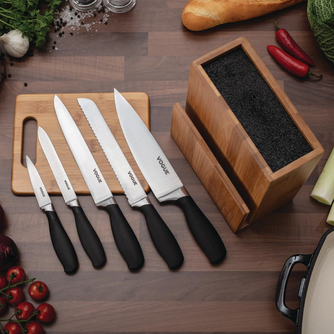 SA610 Vogue 5-delige soft-grip messenset met messenblok en snijplank