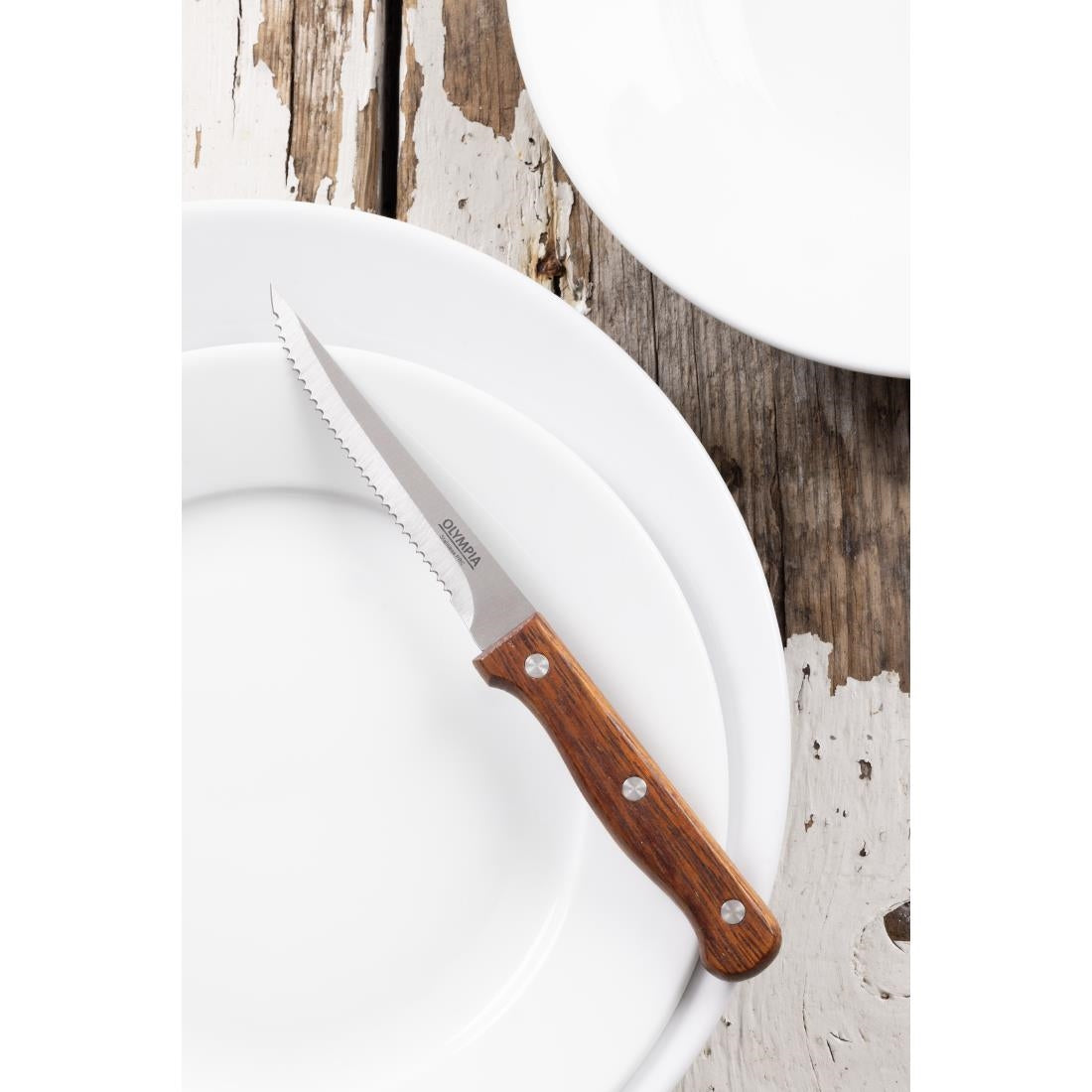 C136 Olympia steakmes houten heft 21,5cm (12 stuks)