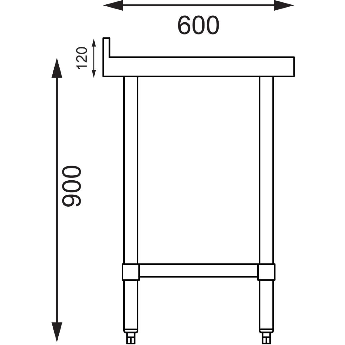 T382 Vogue RVS werktafel met achteropstand 90x150x60cm