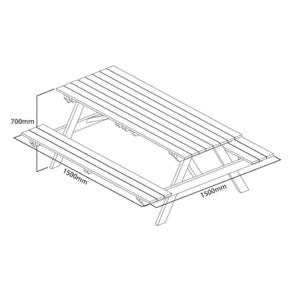 CG095 Rowlinson houten picknicktafel 150cm