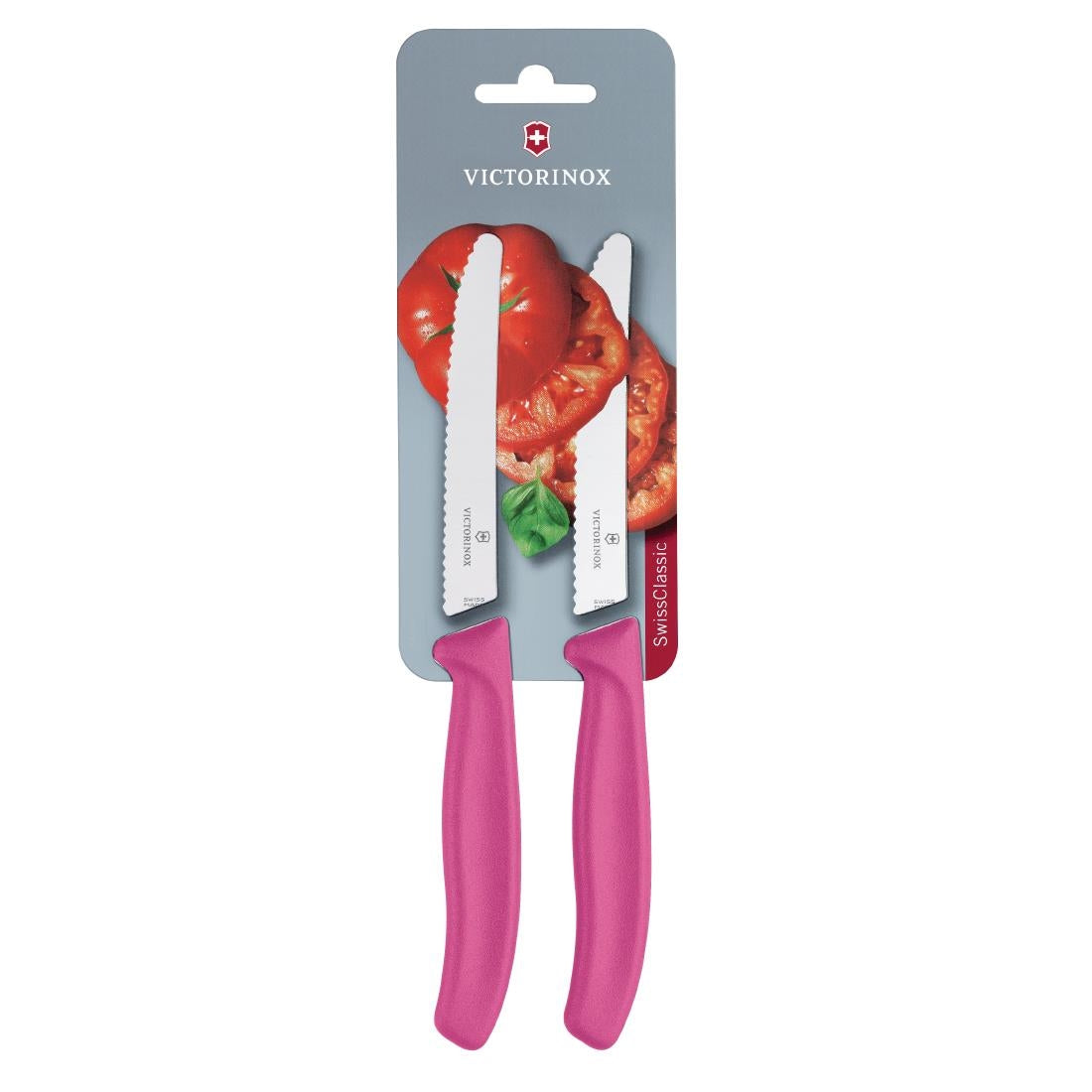 CU555 Victorinox 2-delig gekarteld tomaten-/utiliteitsmes (blisterverpakking) 11cm - roze