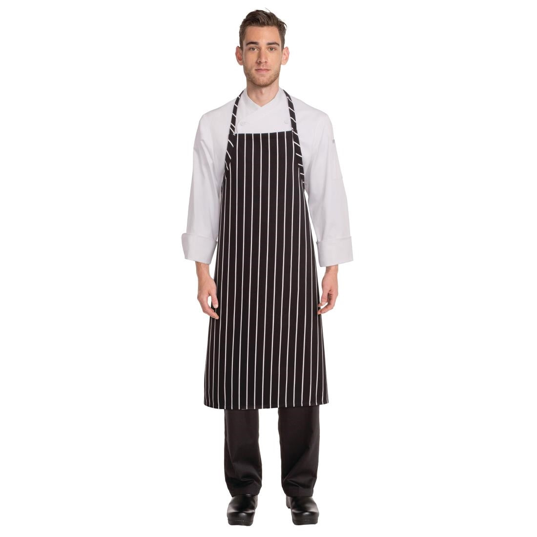 B248 Chef Works Premium geweven schort zwart-wit gestreept