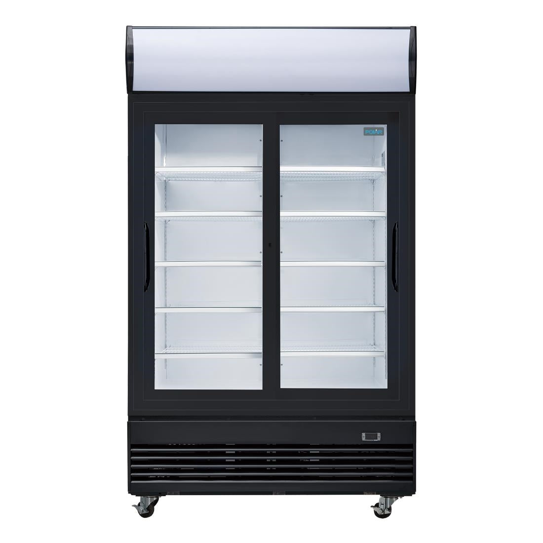 GM814 Polar G-Series Rechtopstaande Schuifdeur Displaykoeling met Lichtbak 950Ltr Zwart
