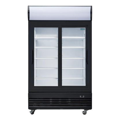 GM814 Polar G-Series Rechtopstaande Schuifdeur Displaykoeling met Lichtbak 950Ltr Zwart