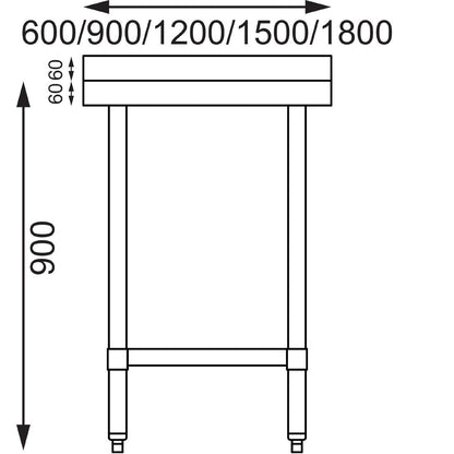 T383 Vogue RVS werktafel met achteropstand 90x180x60cm