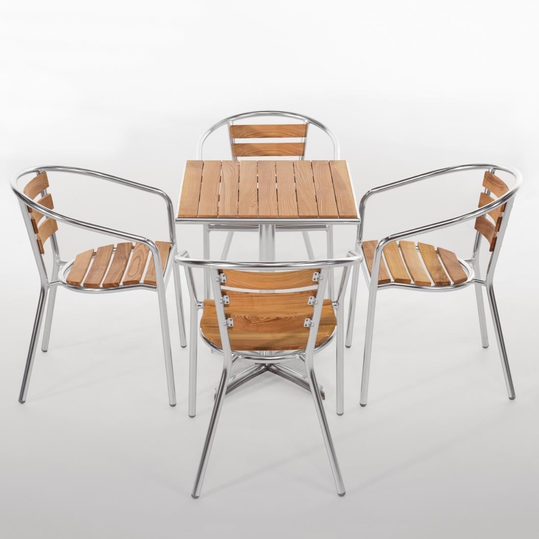 U421 Bolero aluminium en essenhouten stoelen met armleuning (4 stuks)