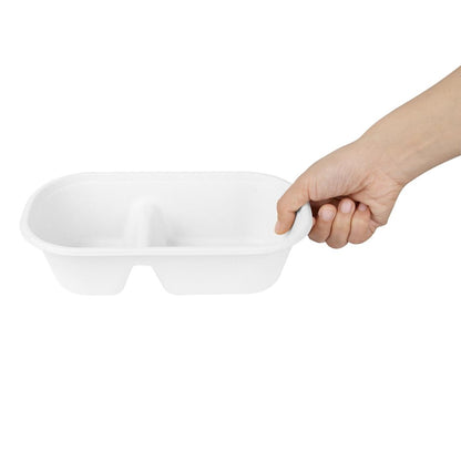 HW628 Fiesta Composteerbare Bagasse Ovale 2-Vak Container 900ml (100 stuks)