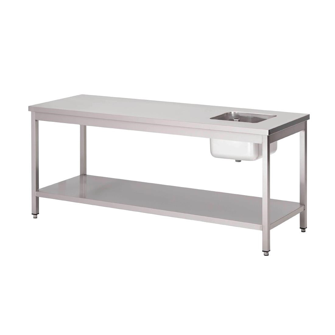 GN142 Gastro M RVS werktafel met spoelbak rechts en onderblad 85x200x70cm