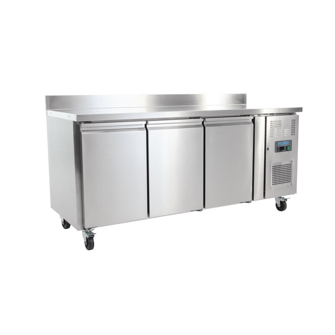 UA065 Polar U-Serie Koelwerkbank met Drie Deuren en Opstand 417Ltr