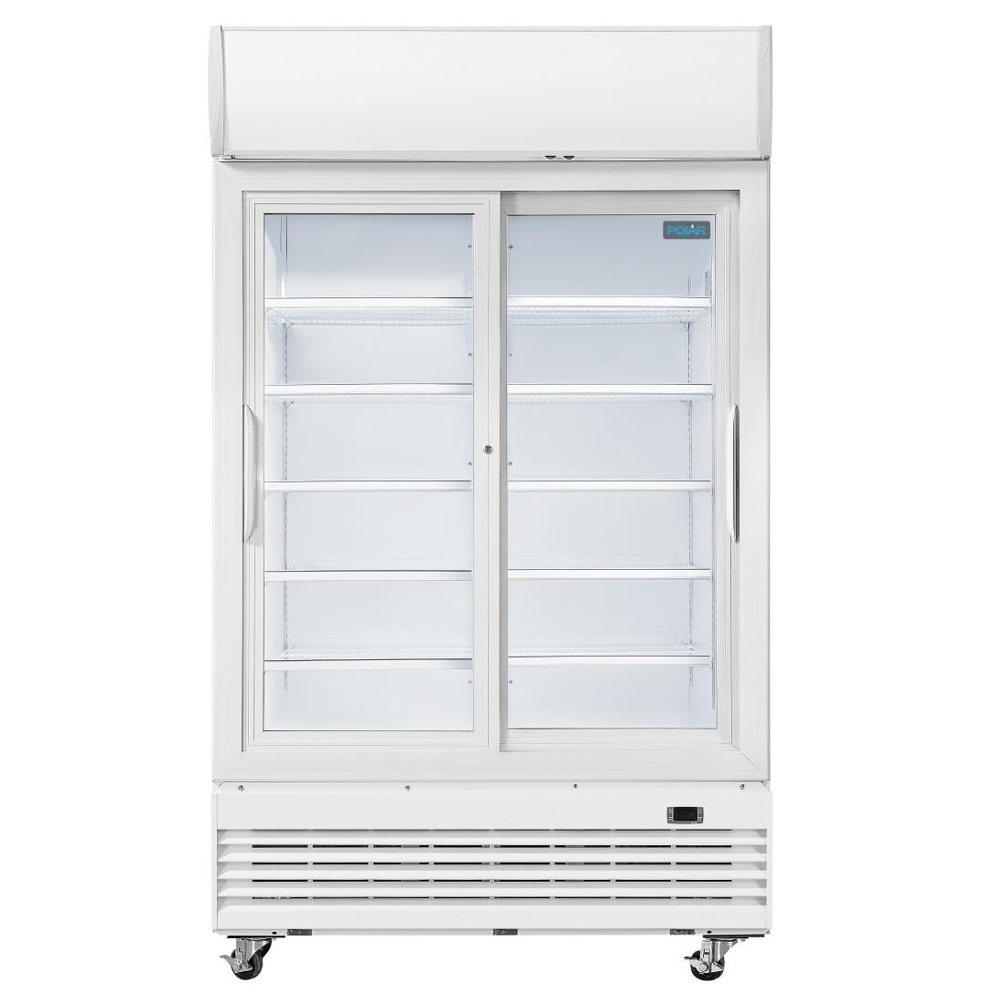 GE581 Polar G-serie tweedeurs displaykoeling met lichtbak 950L schuifdeuren