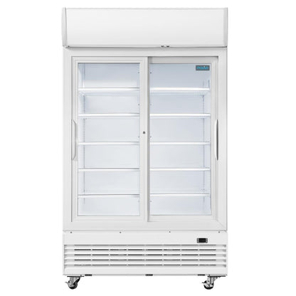 GE581 Polar G-serie tweedeurs displaykoeling met lichtbak 950L schuifdeuren