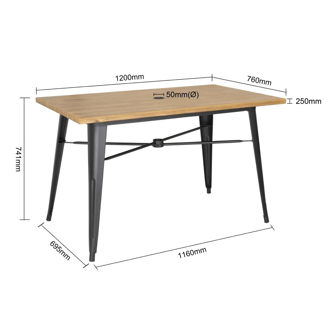 FT954 Bolero aluminium outdoor tafel 120x76x76cm licht houtdessin