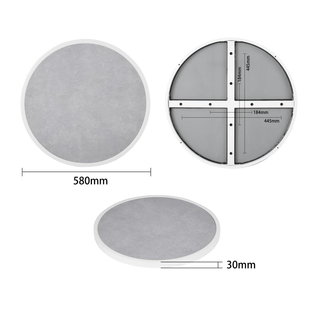 DL485 Bolero Rond Tafelblad Van Glasvezel, Grijs Steeneffect, 580mm
