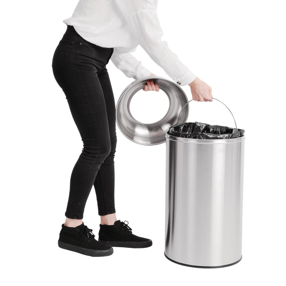 GK972 Bolero RVS bullet afvalbak open-top zilver 40Ltr