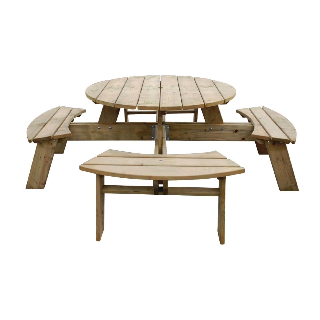 CG097 Rowlinson ronde houten picknicktafel 200(Ø)cm