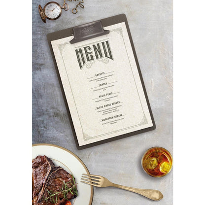 CU931 Securit Vintage menu klembord metalen patina clip met "Eten & Drinken" artwork A4