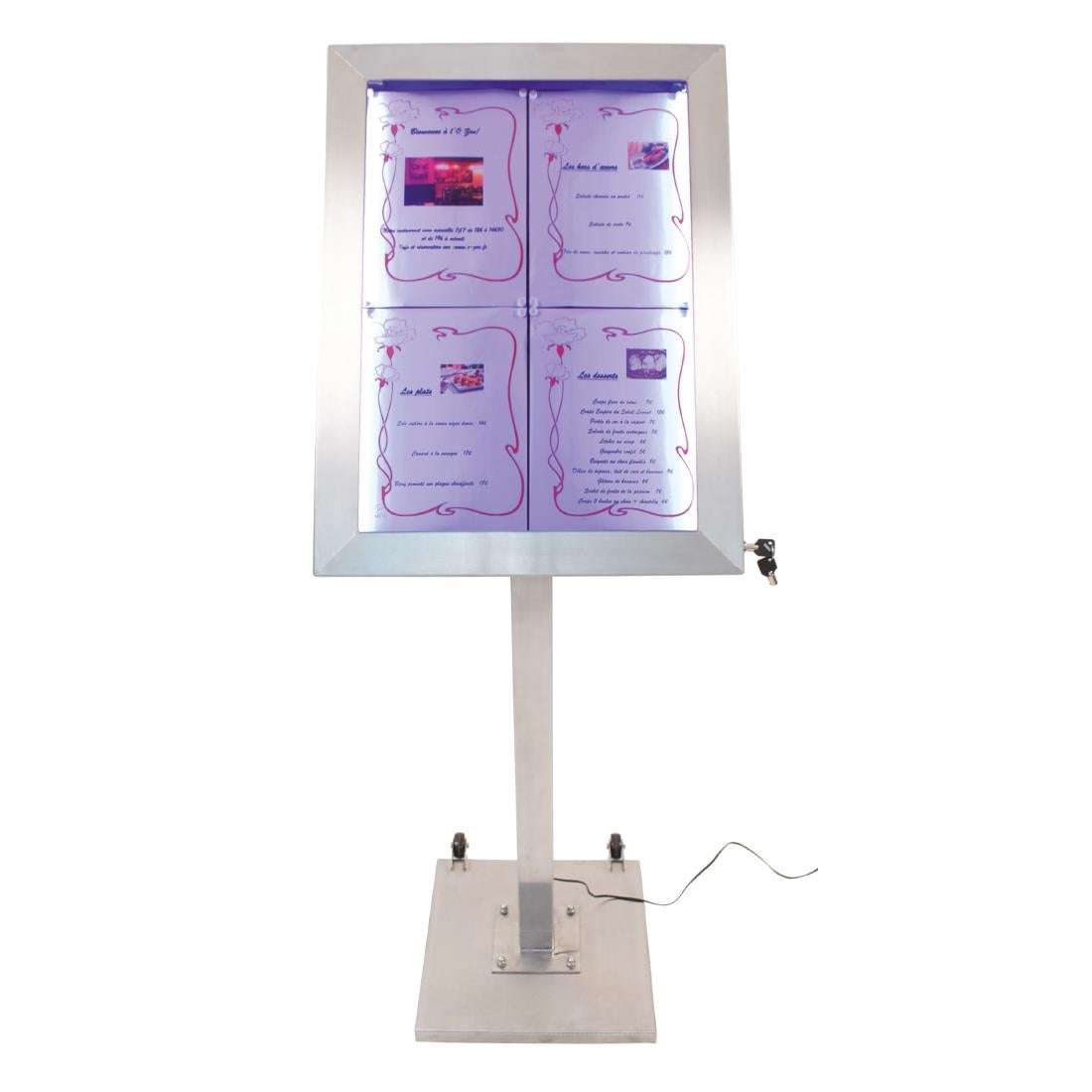 DP704 Securit RVS Gekleurd LED 4XA4 display met paal en voet