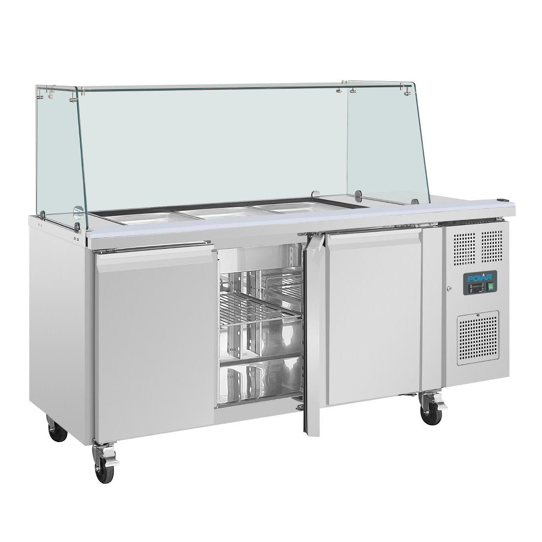 UA018 Polar U-serie driedeurs saladette met vierkant kuchscherm