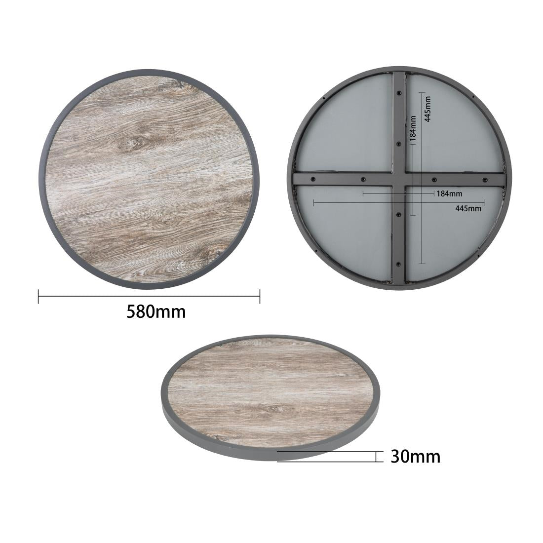 DL486 Bolero Rond Tafelblad Van Glasvezel Met Houteffect 580 Mm