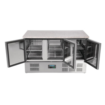 CL109 Polar G-serie 3-deurs koelwerkbank met marmeren werkblad 368Ltr