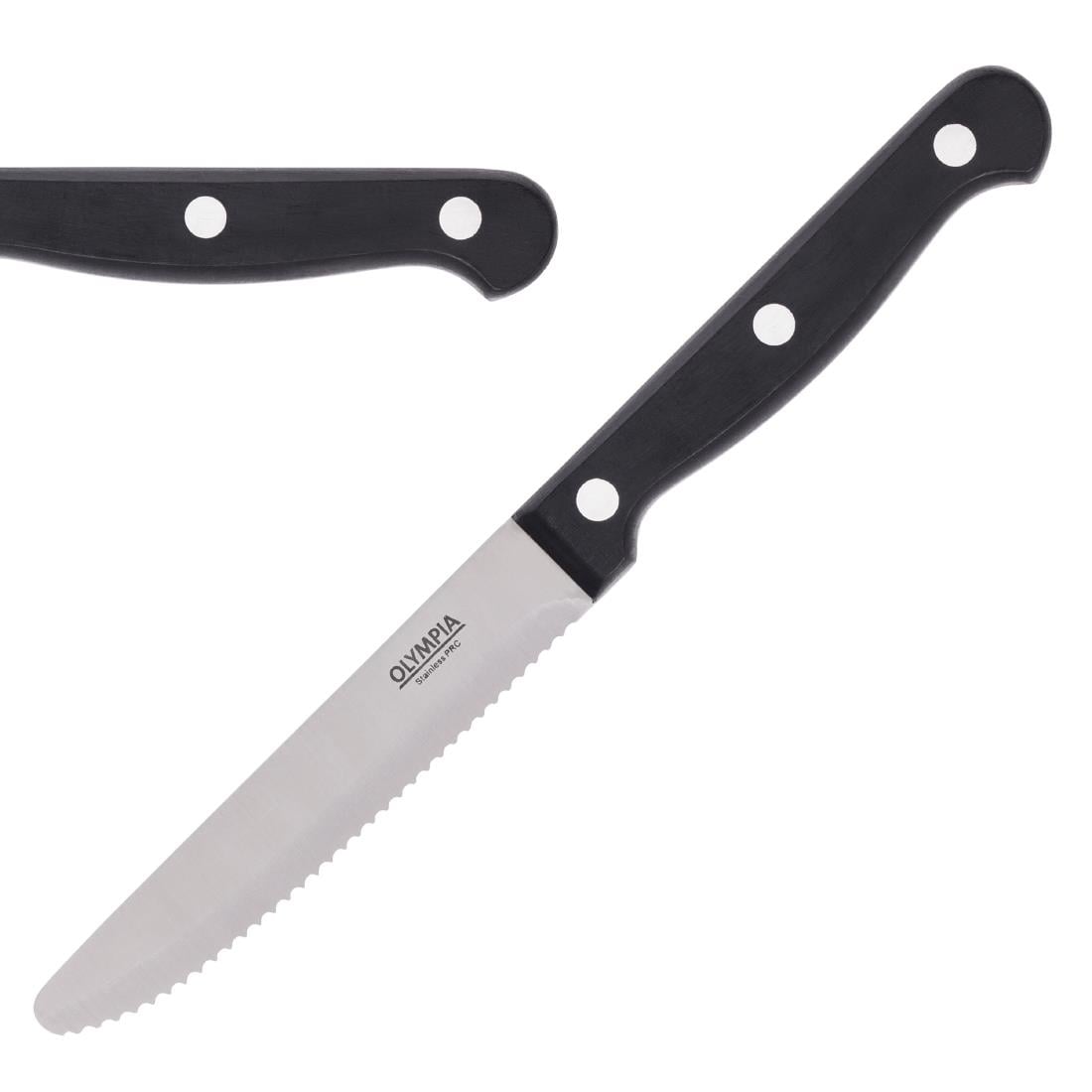 CS716 Olympia steakmessen met ronde punt zwart (12 stuks)