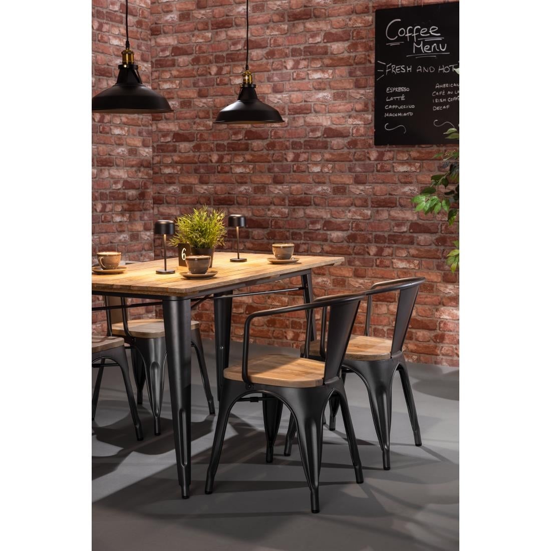 HZ805 Bolero Bistro Curve Armstoelen Met Houten Zitting Donkergrijs (4 stuks)
