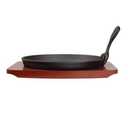 CC311 Olympia ronde gietijzeren schaal met houten onderzetter 22cm