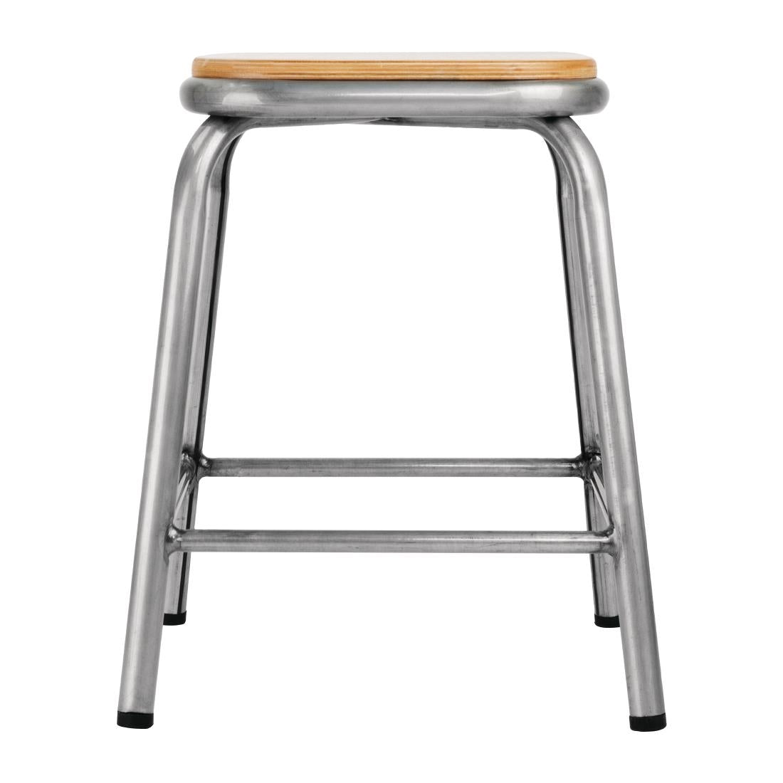 DE478 Bolero lage gegalvaniseerd stalen kruk met houten zitting (4 stuks)