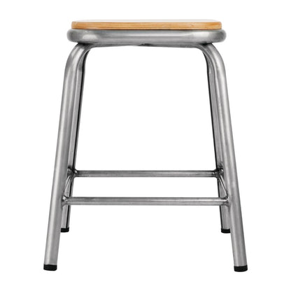 DE478 Bolero lage gegalvaniseerd stalen kruk met houten zitting (4 stuks)