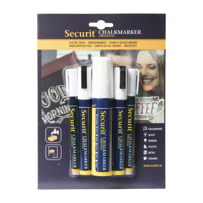 CU920 Securit 5 Original Chalk Marker een ronde, geciseleerde stift met blokpunt in wit
