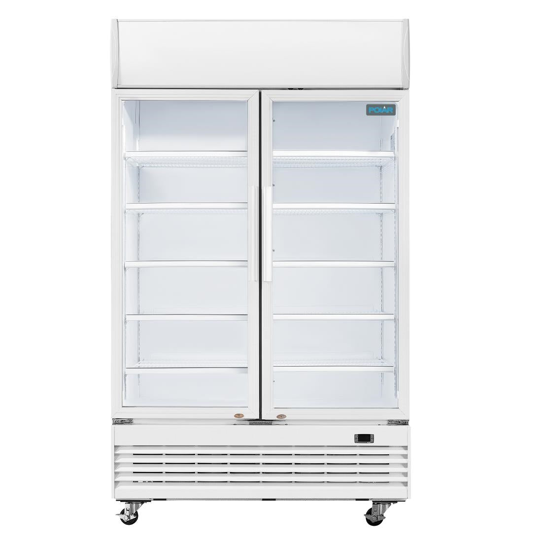 GE580 Polar G-serie tweedeurs displaykoeling met lichtbak 950L klapdeuren