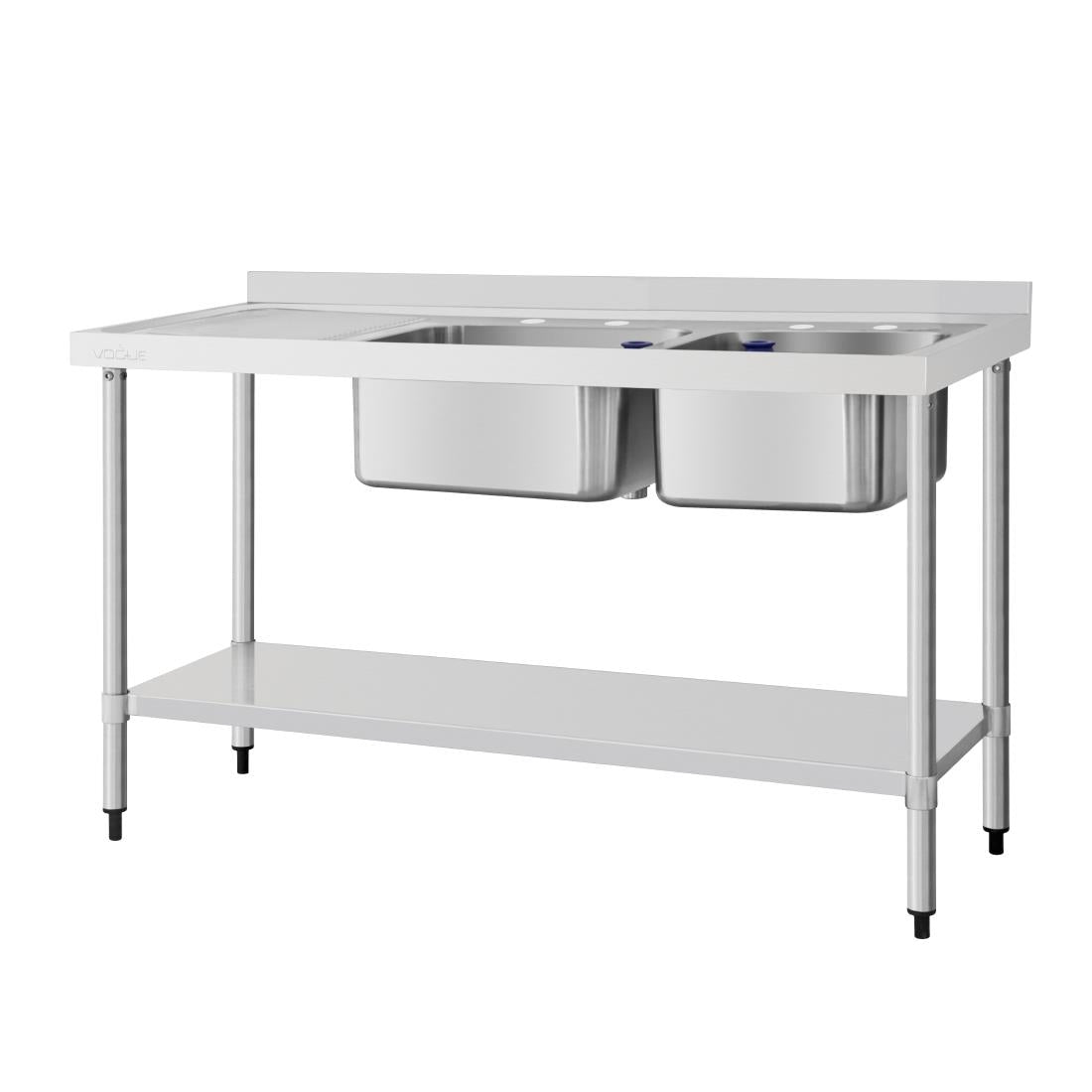 DY825 Vogue RVS spoeltafel dubbele spoelbak aan rechtzijde 150x60cm