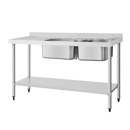 DY825 Vogue RVS spoeltafel dubbele spoelbak aan rechtzijde 150x60cm