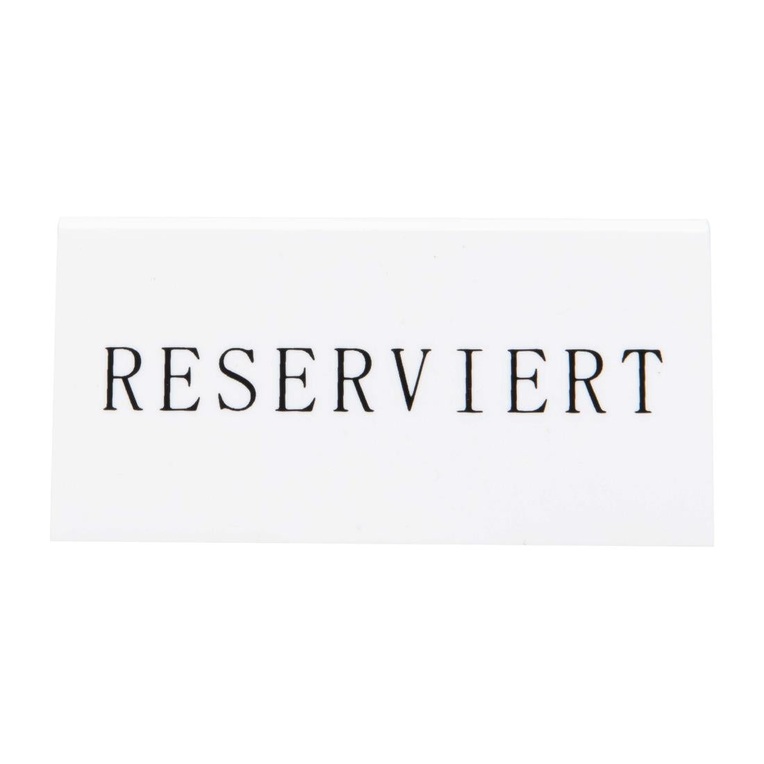 CU913 Securit Reserveringstafelstandaards met Duits: 'Reserviert' Witte acryl standaarden met zwart lettertype (box 5)
