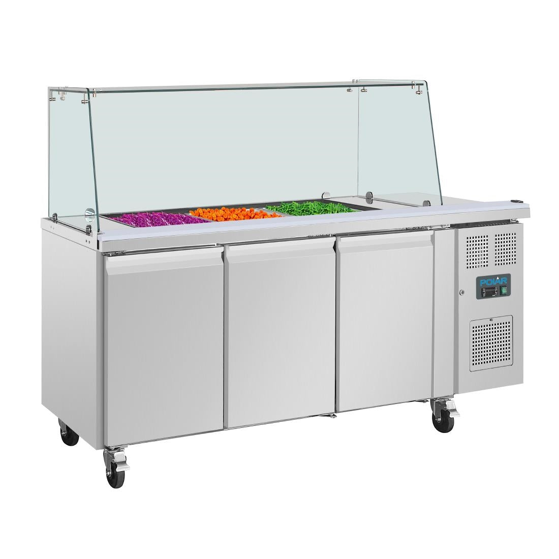UA018 Polar U-serie driedeurs saladette met vierkant kuchscherm