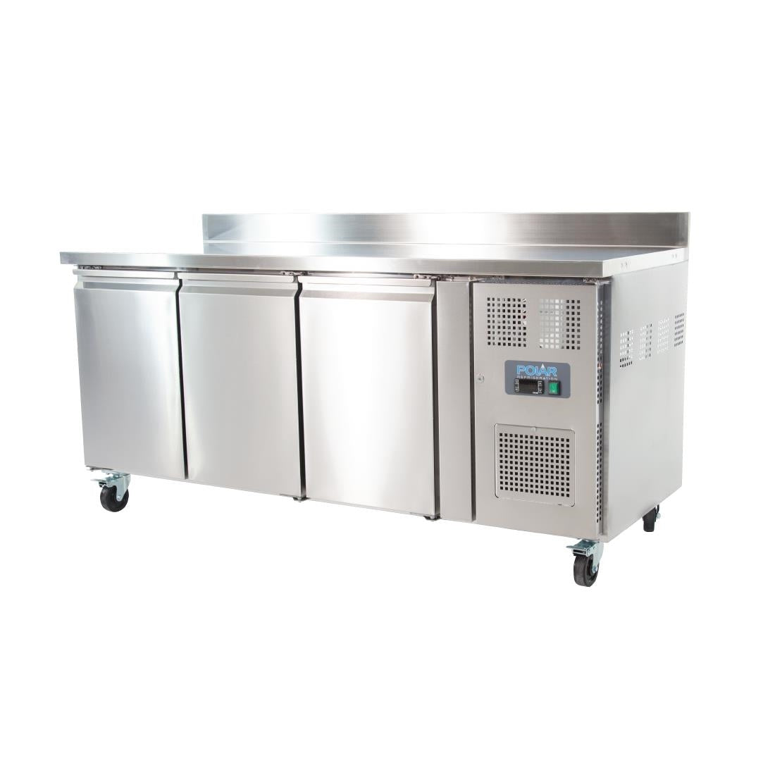 UA065 Polar U-Serie Koelwerkbank met Drie Deuren en Opstand 417Ltr
