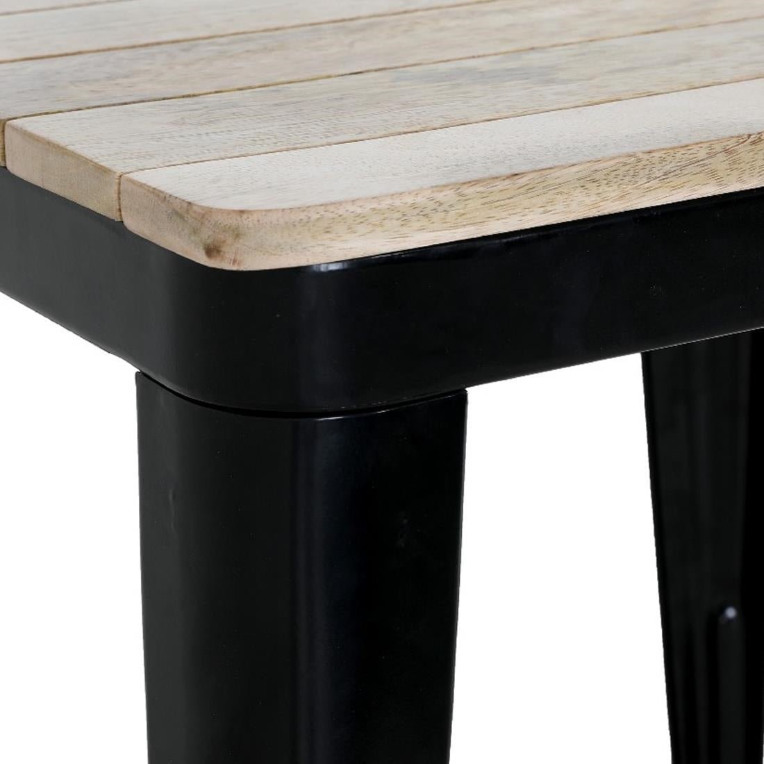 HZ812 Bolero Bistro Eettafel Met Lattenblad Van Mangohout En Zwarte Poot 650mm
