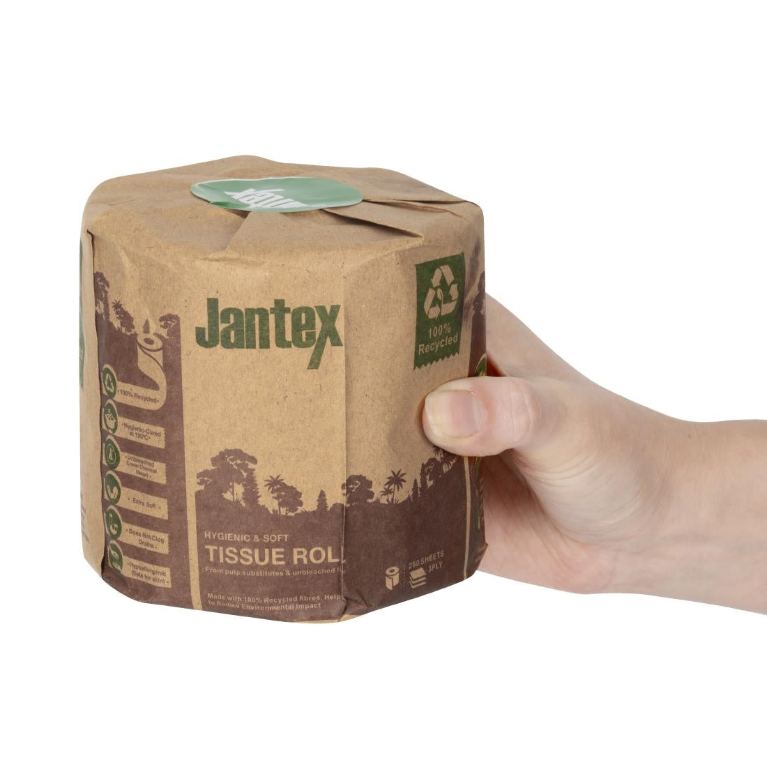 HX934 Jantex Groen 100% Gerecycled Gewikkeld Toiletpapier 3-laags 260 Vellen (36 stuks)