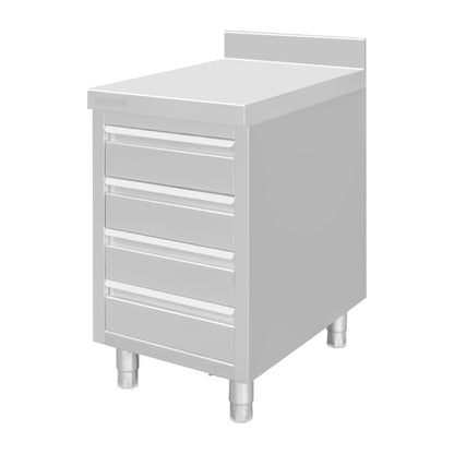 DP276 Vogue St/St Werkstation Met 4 Laden En Opstaande Rand Van 100 mm -900(H)X500(B)X700(D)Mm