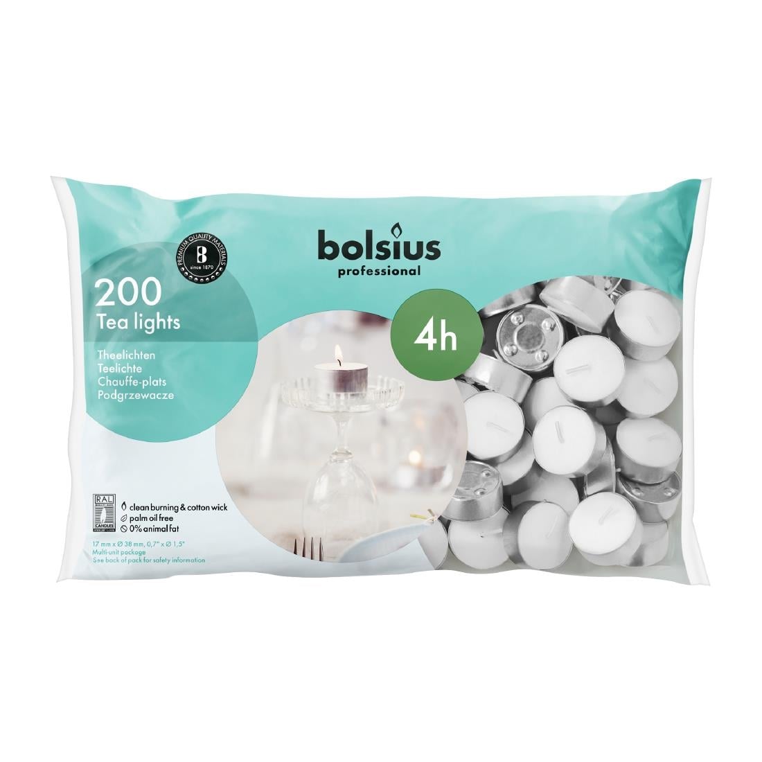 CJ879 Bolsius theelichtjes 4 uur (200 stuks)