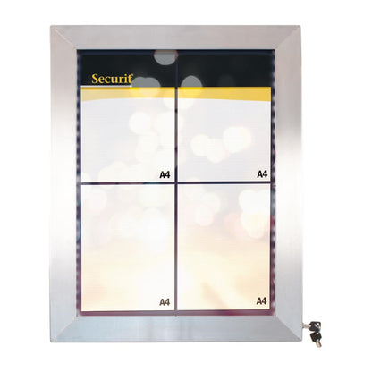CU937 Securit RVS Gekleurde LED's 4xA4 informatiedisplay (excl paal en voet)