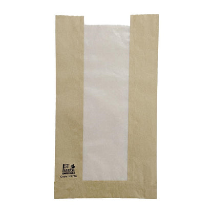 HY776 Fiesta Composteerbare Broodzakken met Glasine Venster 320x180x40mm (stuks 1000)