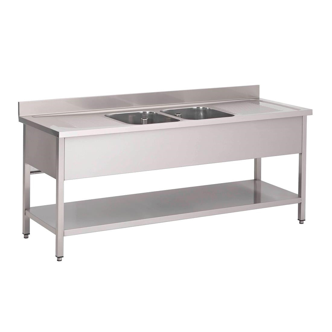 GN204 Gastro M RVS spoeltafel 2 spoelbakken midden 200x70x85cm