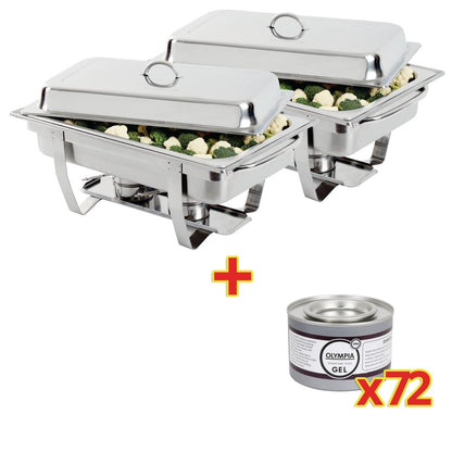 S601 SPECIALE AANBIEDING 2x Olympia Milan Chafing Dish met 72-pak Olympia brandpasta gel